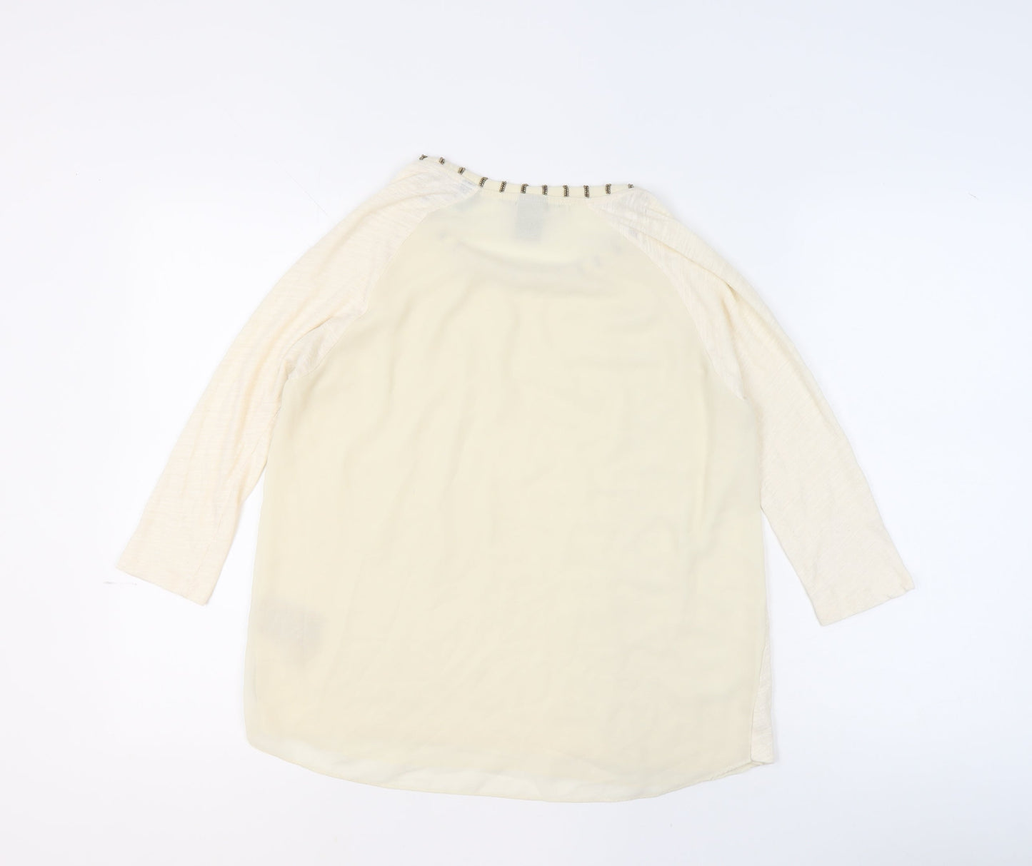 Maison Scotch Women's Ivory Beaded Neck 3/4 Sleeve Blouse Size 10