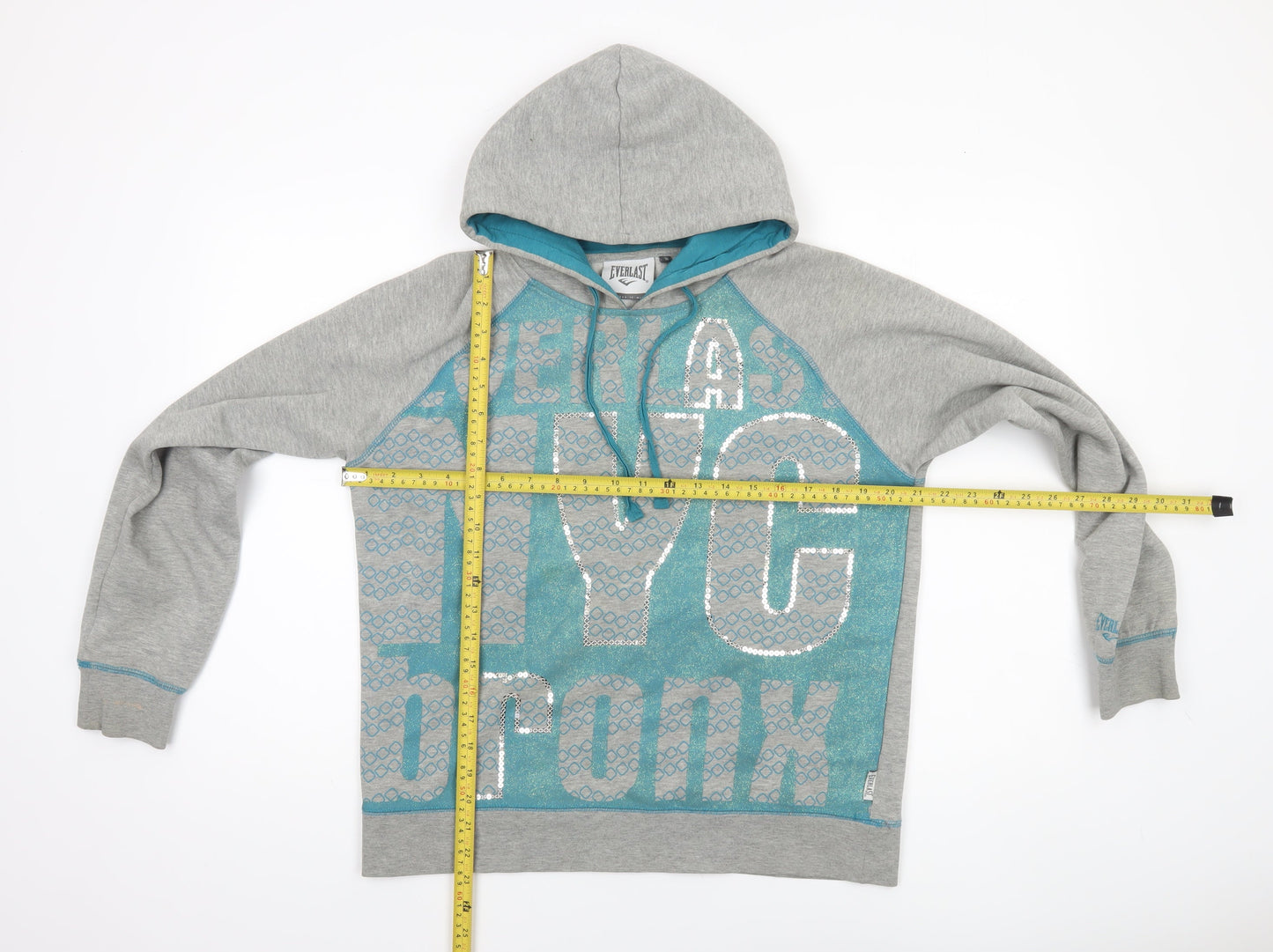Everlast Women's Grey Blue NYC Bronx Sequin Hoodie Size 16