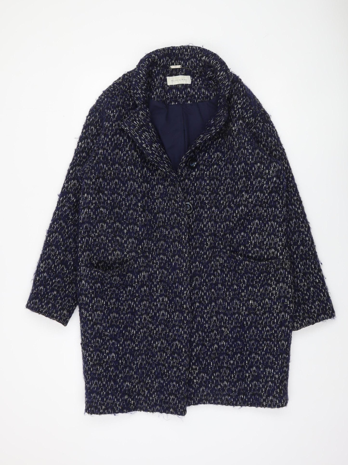 Maison de Nimes Women Blue Wool Blend Mid-Length Overcoat Size 10