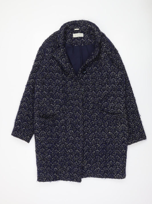 Maison de Nimes Women Blue Wool Blend Mid-Length Overcoat Size 10