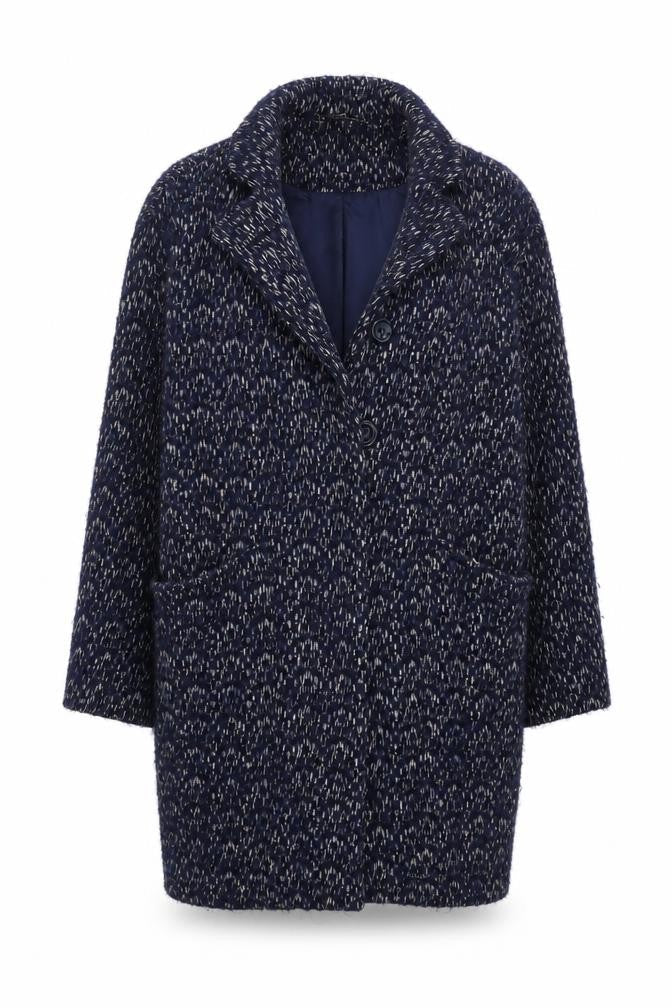 Maison de Nimes Women Blue Wool Blend Mid-Length Overcoat Size 10