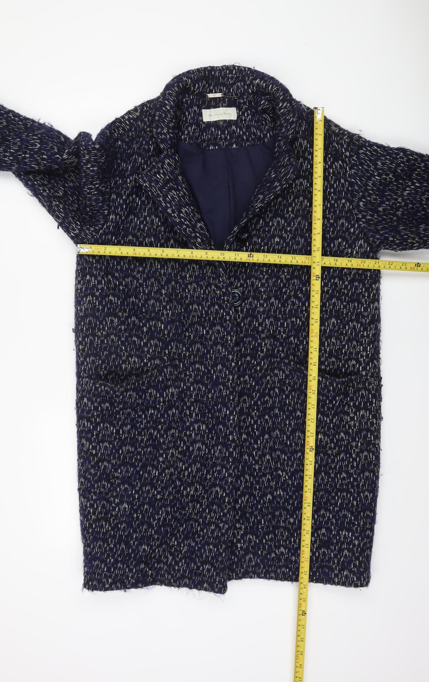 Maison de Nimes Women Blue Wool Blend Mid-Length Overcoat Size 10