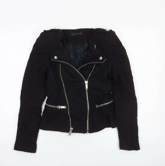 Zara Women Black Wool Blend Biker Jacket Size S