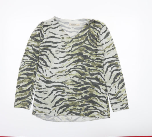 Viola Borghi Women’s Green Animal Print V-Neck Long Sleeve Top M
