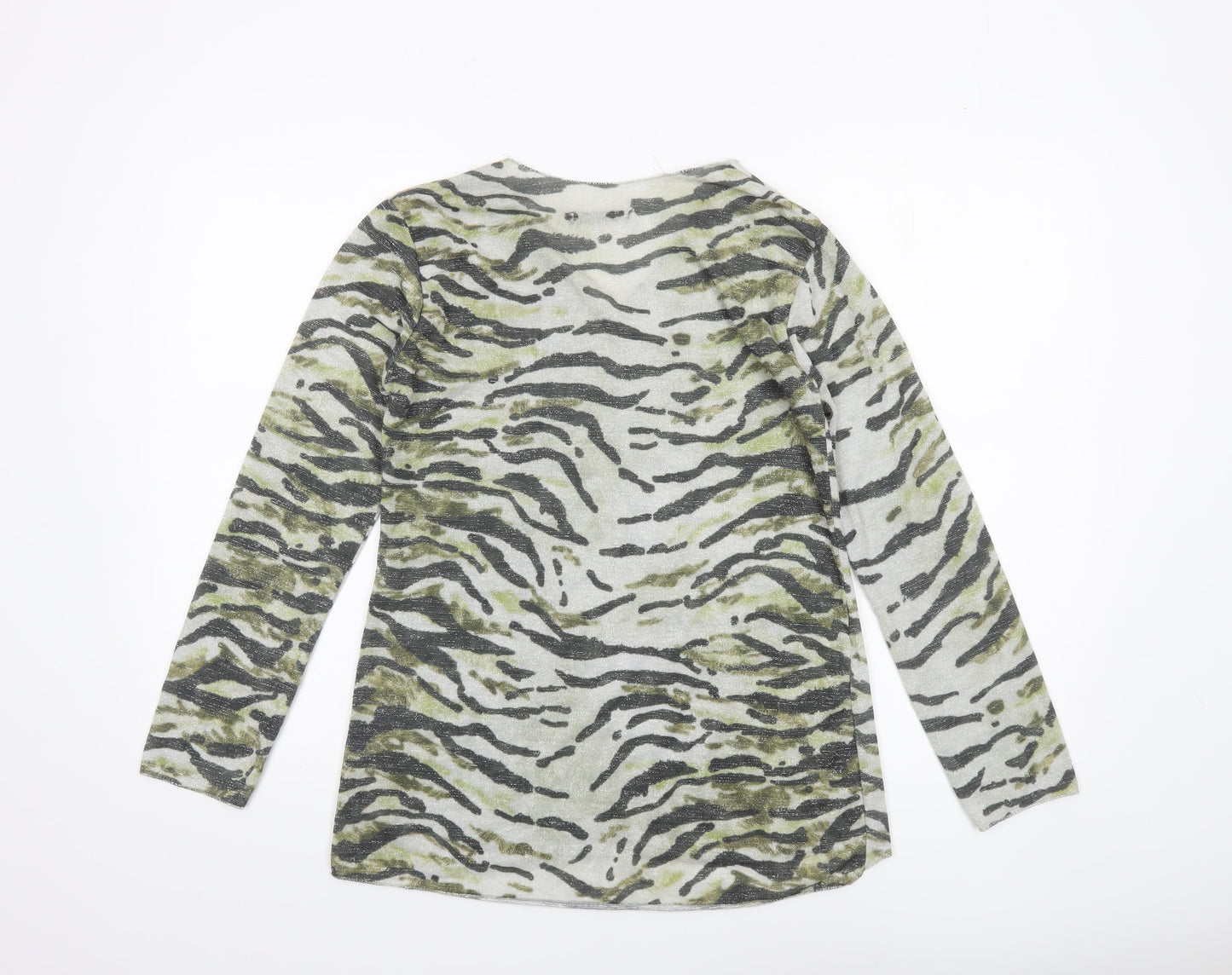 Viola Borghi Women’s Green Animal Print V-Neck Long Sleeve Top M