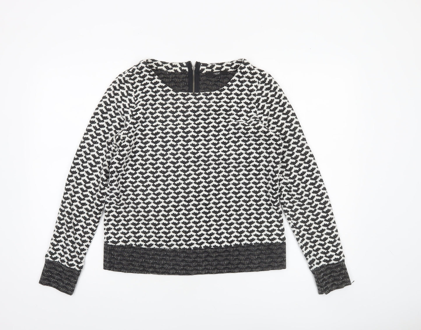 Next Women’s Black Geometric Knit Long Sleeve Blouse UK 8
