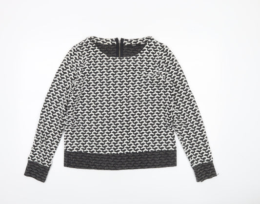 Next Women’s Black Geometric Knit Long Sleeve Blouse UK 8