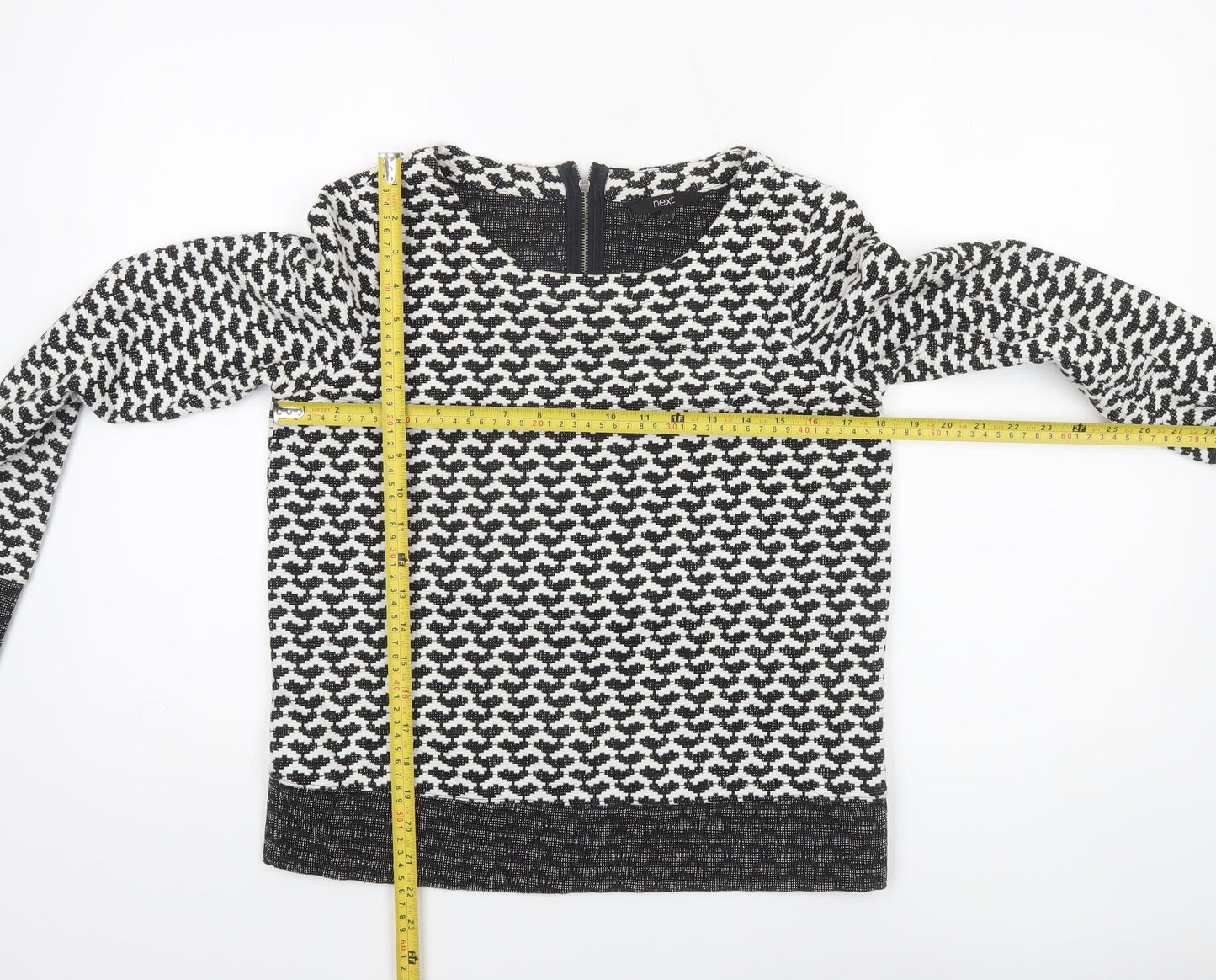 Next Women’s Black Geometric Knit Long Sleeve Blouse UK 8