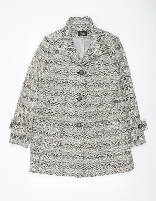 Kesta London Womens Grey Herringbone Wool Blend Mid-Length Coat Size 10