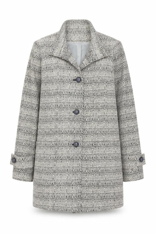Kesta London Womens Grey Herringbone Wool Blend Mid-Length Coat Size 10