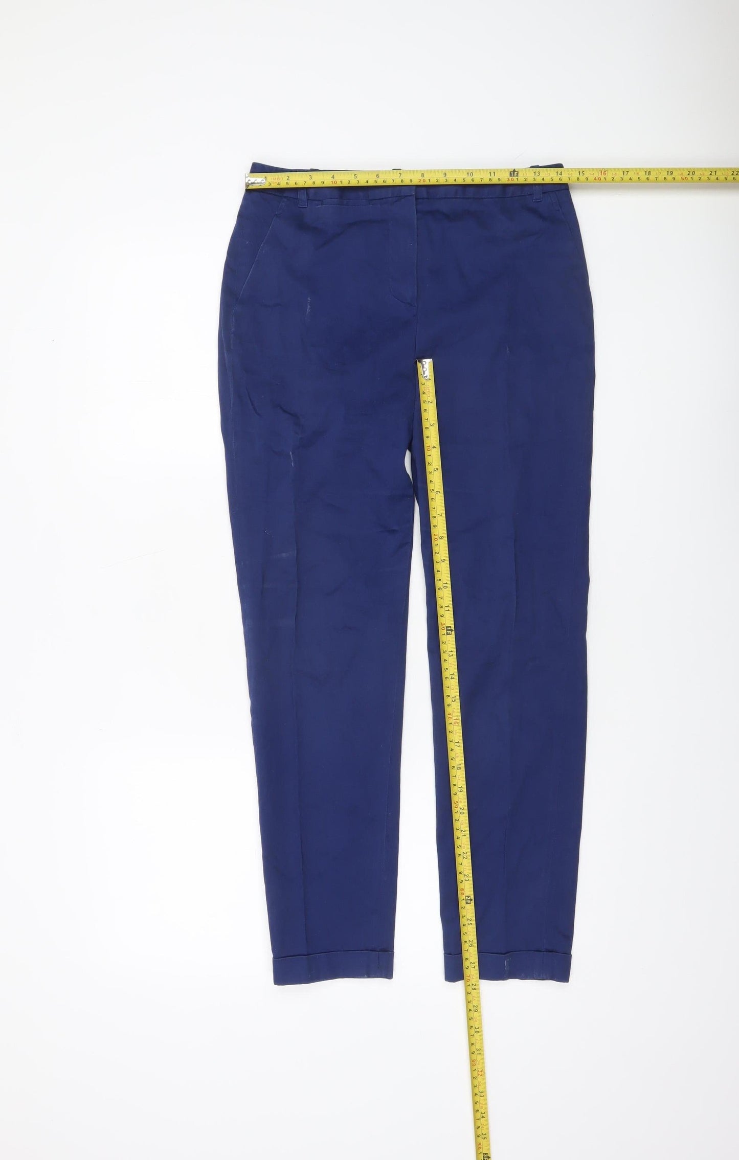 Caroll Women Blue Chino Slim Fit Cotton Stretch Trousers Size 8