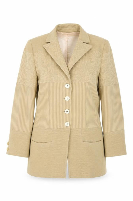 Renzo Women's Beige Single-Breasted Suit Jacket Size 12 Wool Blend