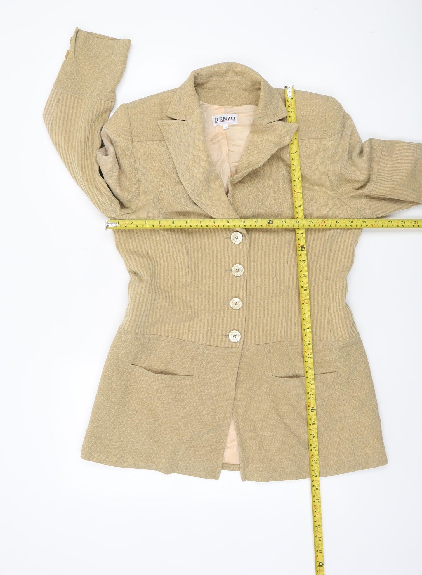 Renzo Women's Beige Single-Breasted Suit Jacket Size 12 Wool Blend