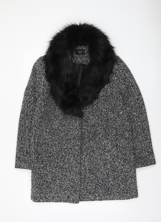 Papaya Women’s Black & Grey Fur Collar Coat Size 12 Winter Style
