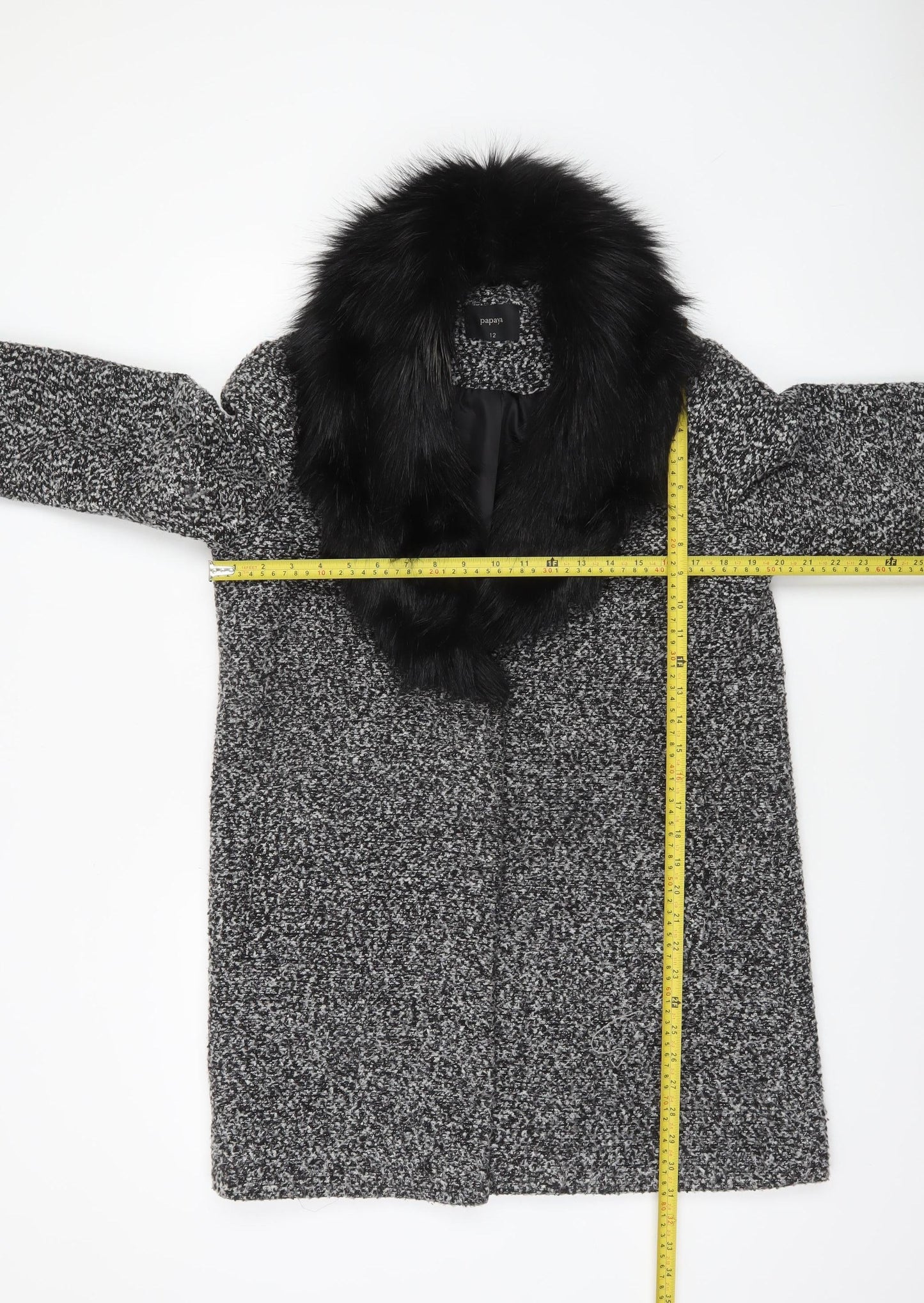 Papaya Women’s Black & Grey Fur Collar Coat Size 12 Winter Style