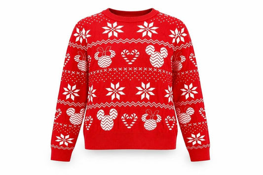 Disney Women’s Red Christmas Mickey Mouse Fair Isle Jumper Size S