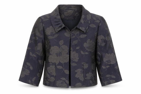Fenn Wright Manson Women Blue Floral Jacquard Short Blazer Size 14