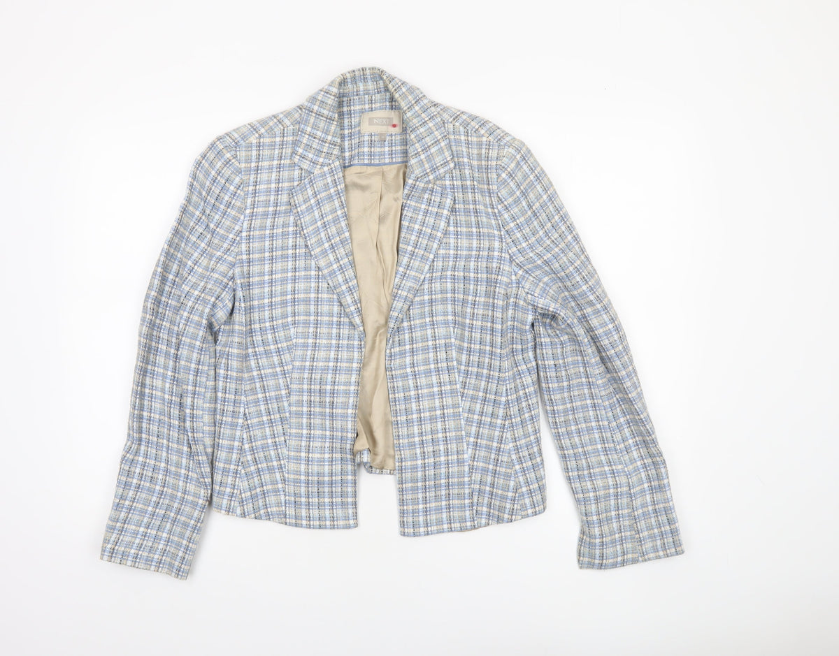 NEXT Womens Blue Check Bouclé Suit Jacket Size 14 Regular Fit