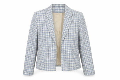 Next Womens Blue Check Bouclé Suit Jacket Size 14 Regular Fit