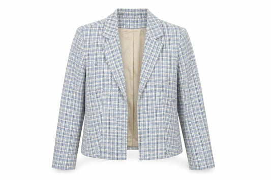 Next Womens Blue Check Bouclé Suit Jacket Size 14 Regular Fit
