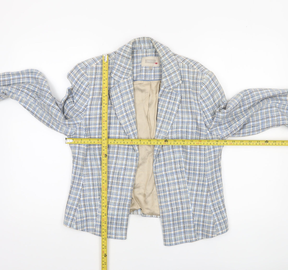 NEXT Womens Blue Check Bouclé Suit Jacket Size 14 Regular Fit