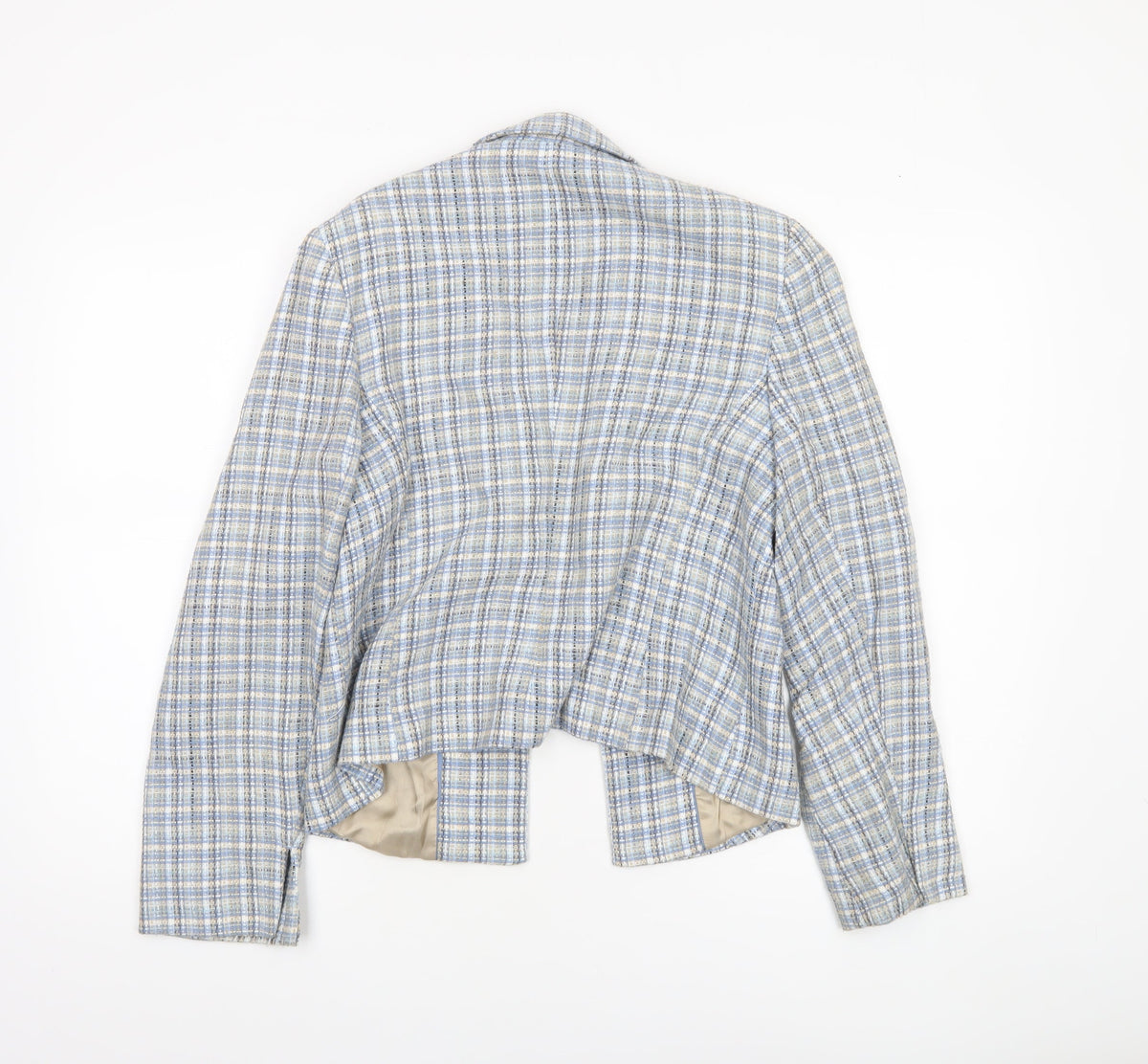 NEXT Womens Blue Check Bouclé Suit Jacket Size 14 Regular Fit