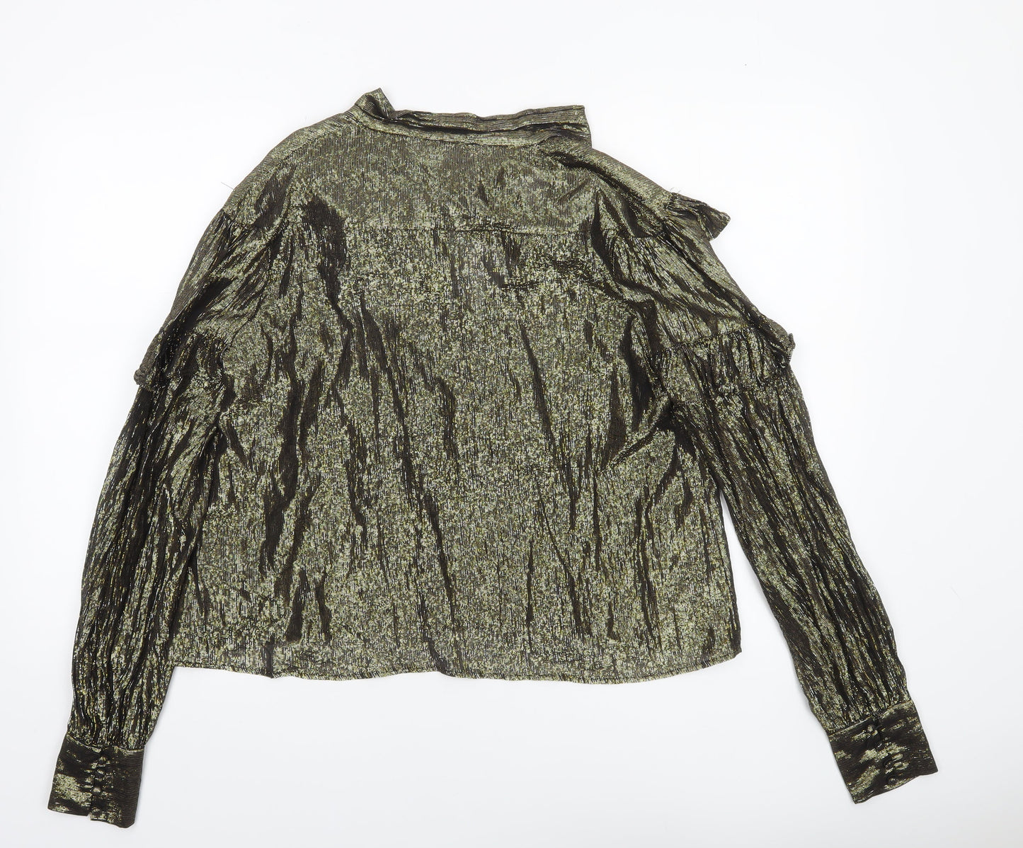 Warehouse Womens Gold Metallic Ruffle Wrap Blouse Size 14