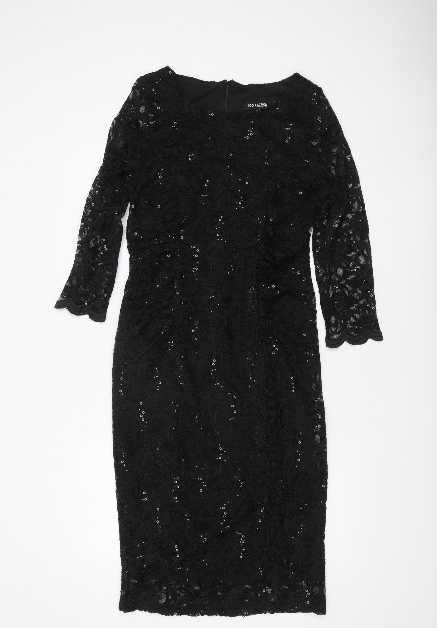 Debenhams Women Black Lace Sequin Sheath Dress Size 12