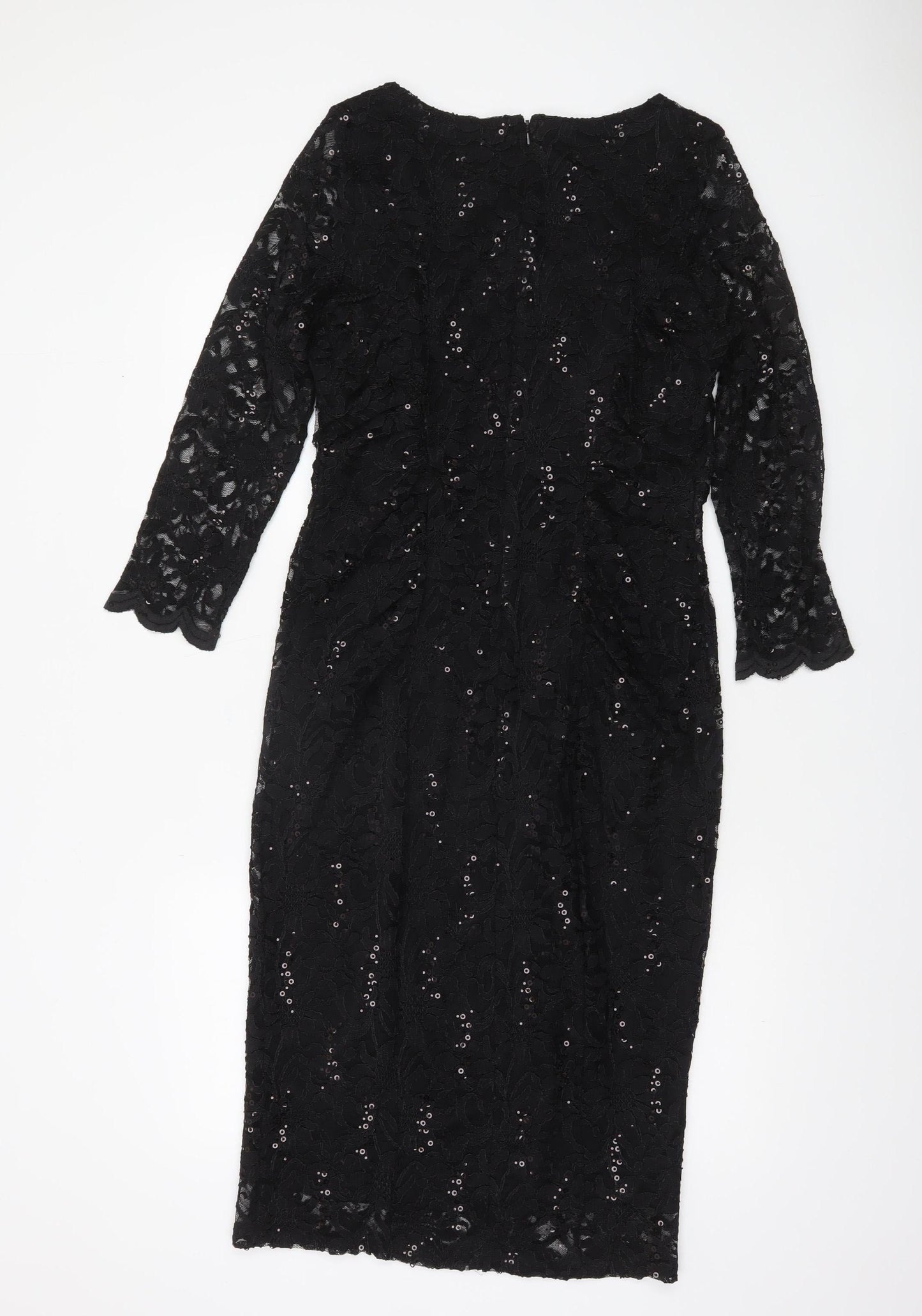 Debenhams Women Black Lace Sequin Sheath Dress Size 12