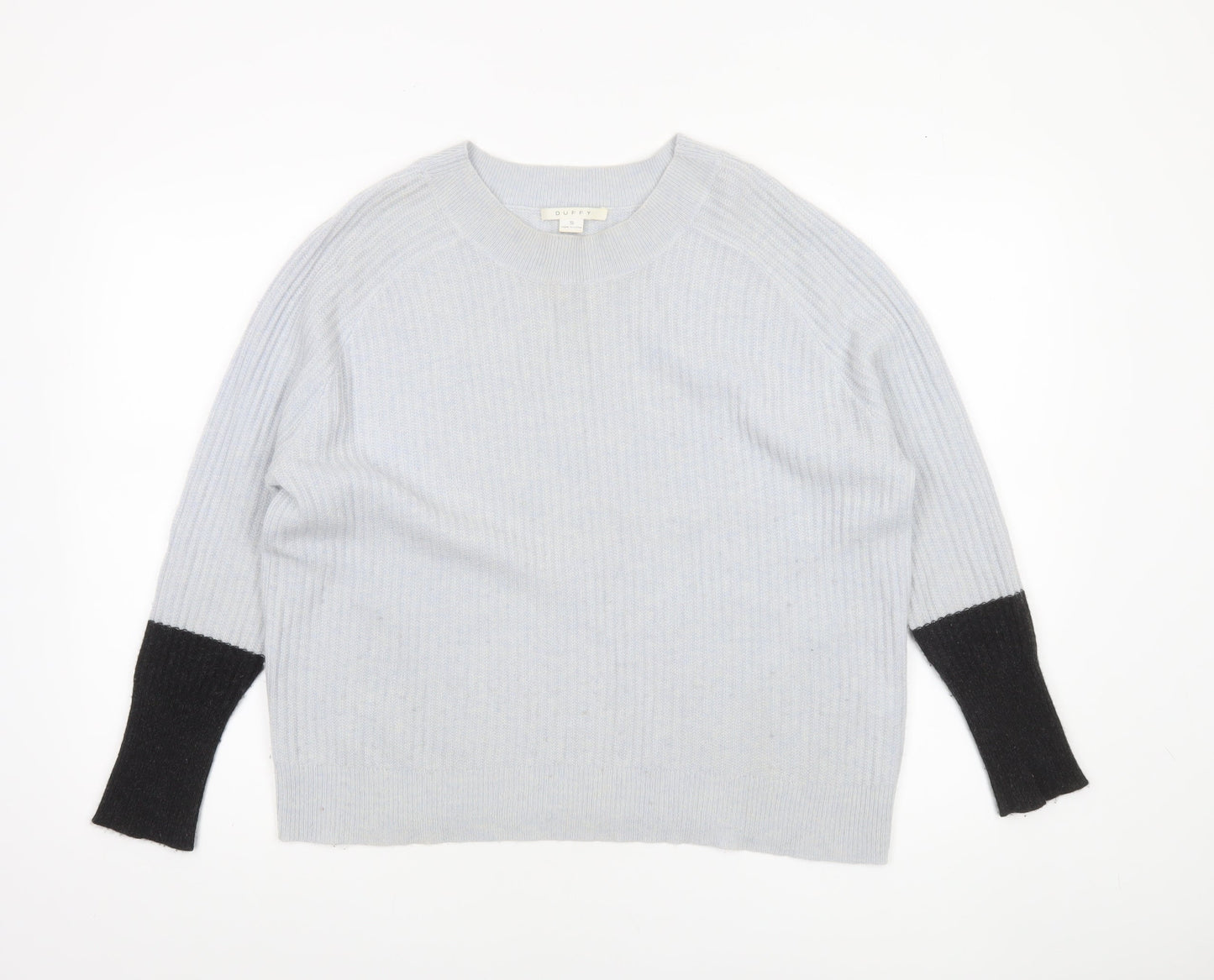 Duffy Womens Grey 100% Cashmere Ribbed Crew Neck Jumper Size S