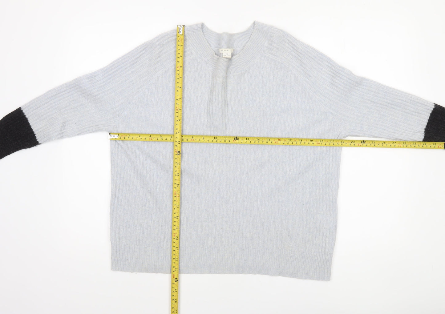 Duffy Womens Grey 100% Cashmere Ribbed Crew Neck Jumper Size S