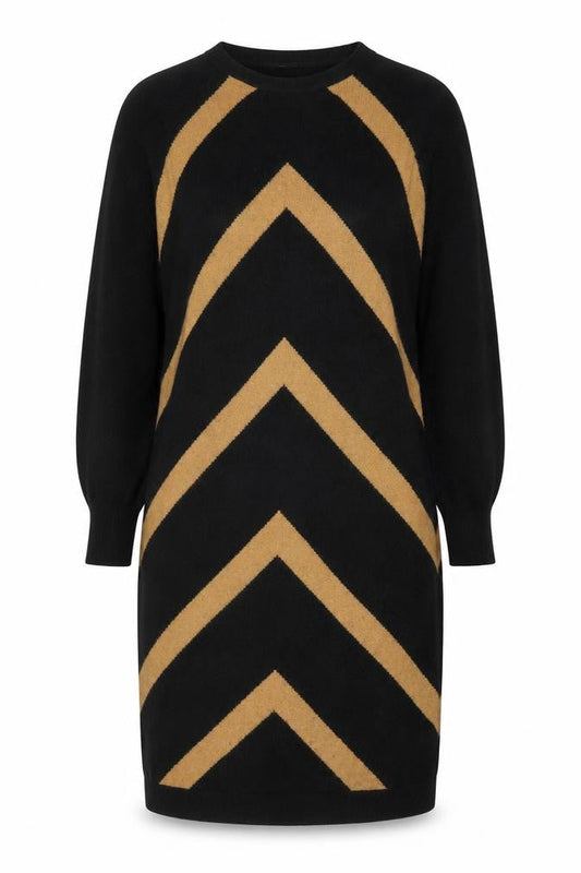 Jaeger Women's Black Knee Length Chevron Jumper Dress M