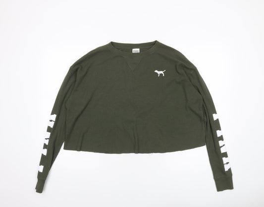 Victoria's Secret PINK Womens Green XS Cropped Long Sleeve Top