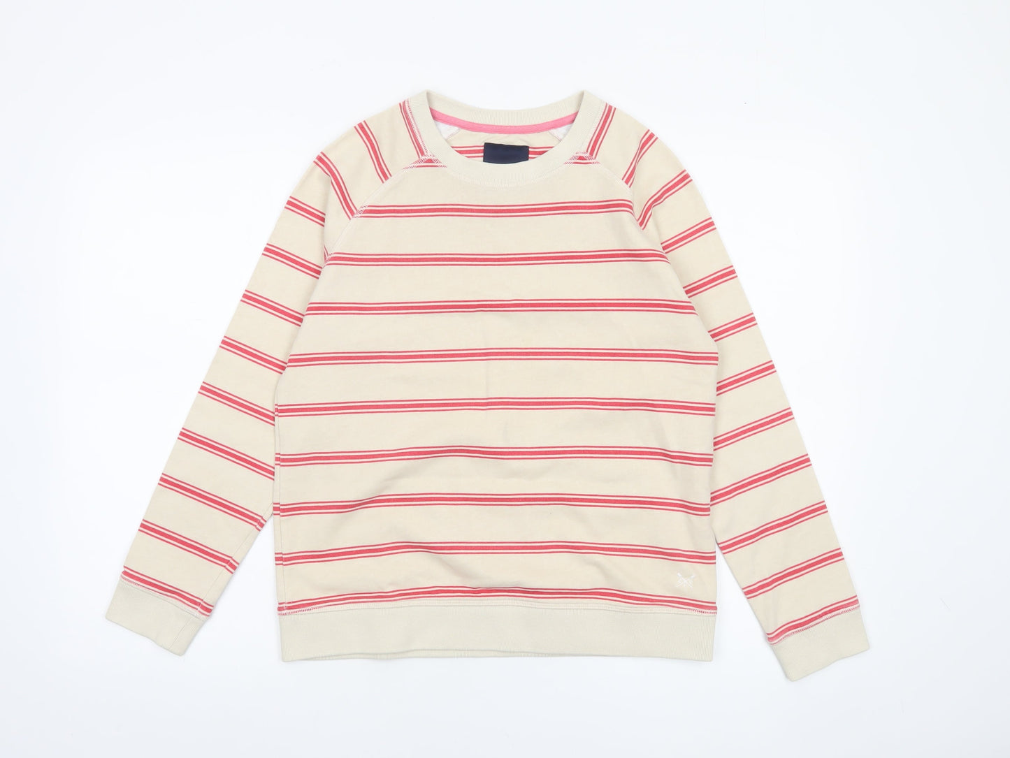 Crew Clothing Company Womens Beige Striped Cotton Pullover Sweatshirt Size 10