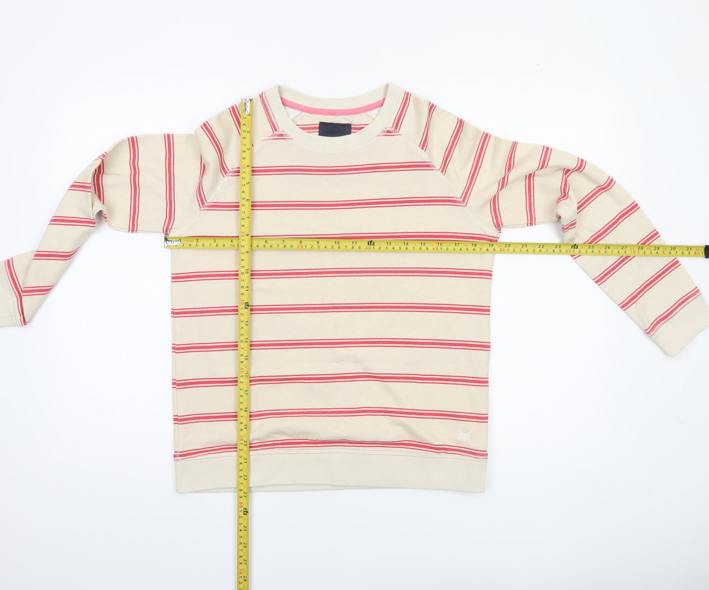 Crew Clothing Company Womens Beige Striped Cotton Pullover Sweatshirt Size 10