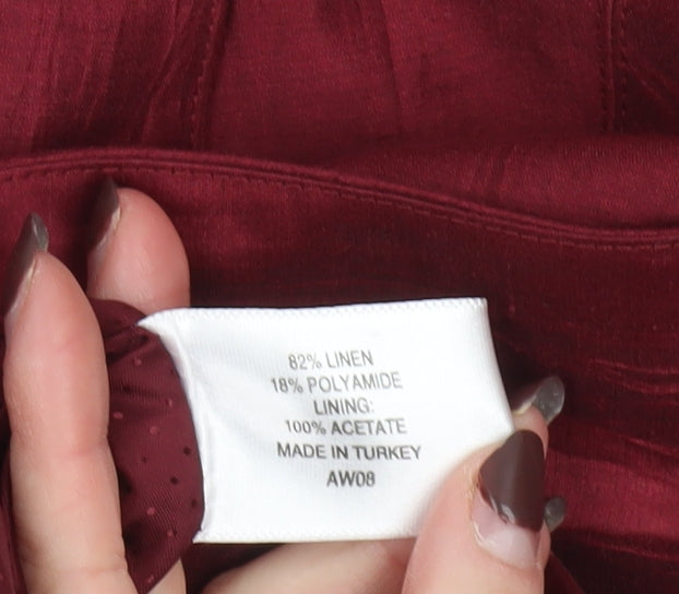 CC Women Burgundy Linen Blend Single-Breasted Blazer Size 14