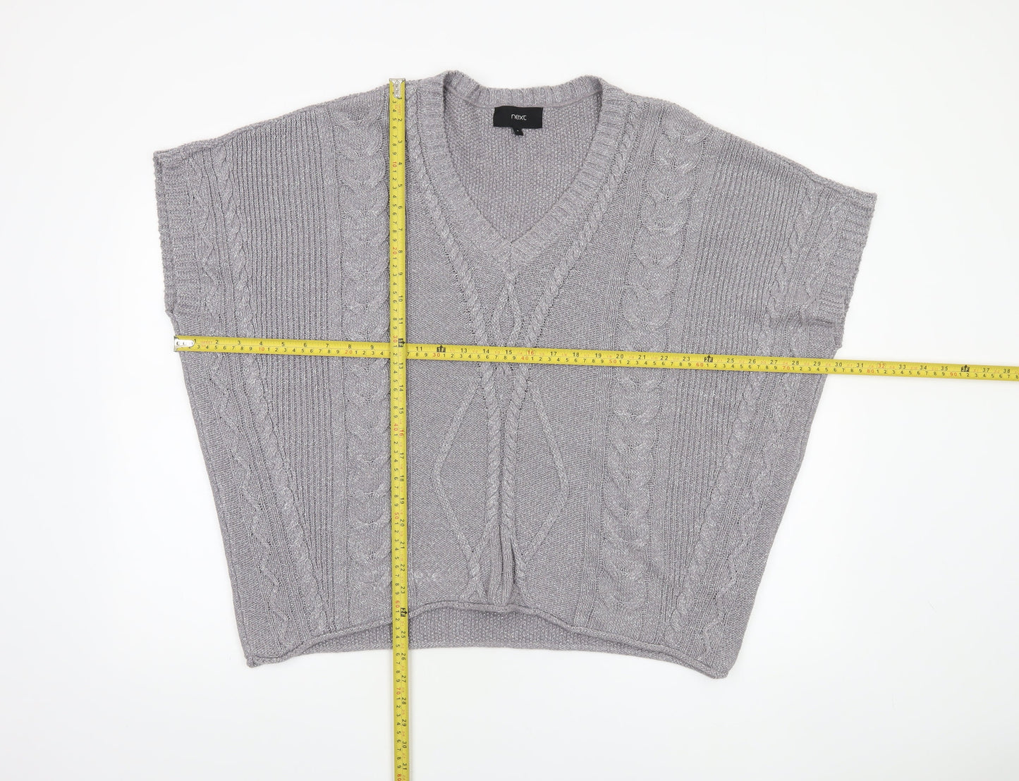 Next Women’s Grey Cable-Knit Sleeveless V-Neck Jumper Vest Size S