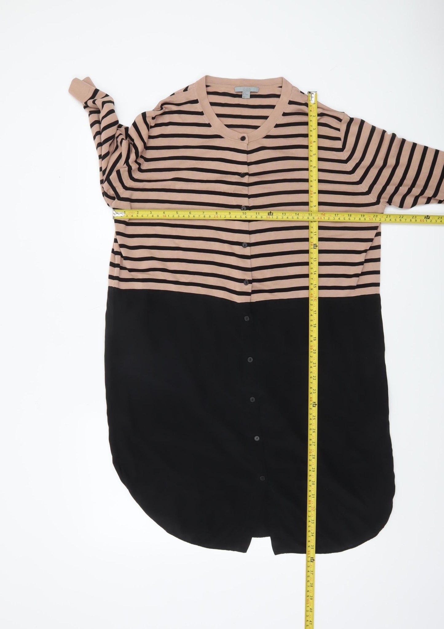 COS Women Beige Black Striped 3/4 Sleeve Tunic Shirt UK 12