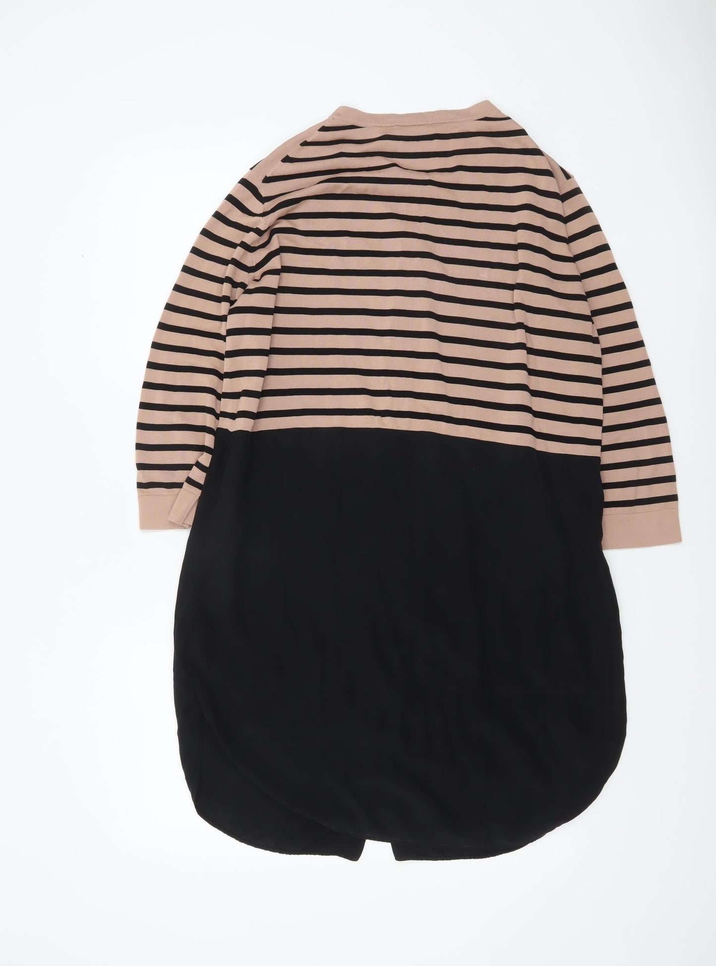 COS Women Beige Black Striped 3/4 Sleeve Tunic Shirt UK 12