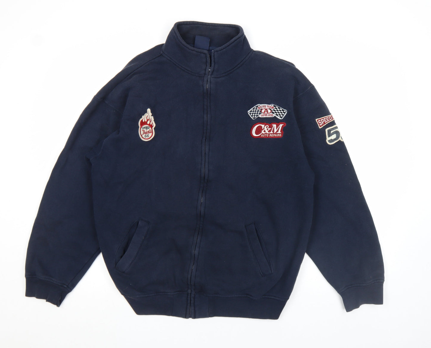 Defined Retro Men Blue Full Zip Racing Sweatshirt L