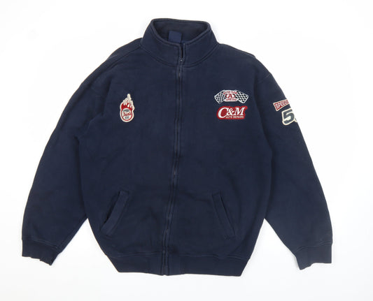Defined Retro Men Blue Full Zip Racing Sweatshirt L