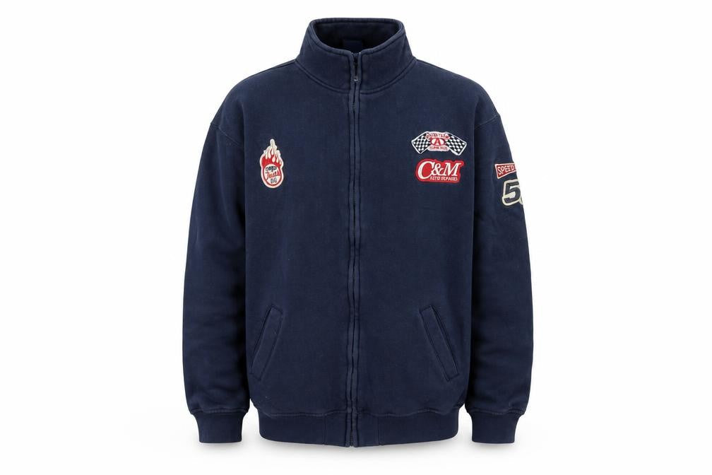 Defined Retro Men Blue Full Zip Racing Sweatshirt L
