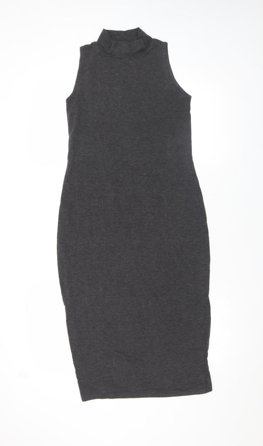 Boohoo Women’s Grey Bodycon Sleeveless High Neck Dress Size 8