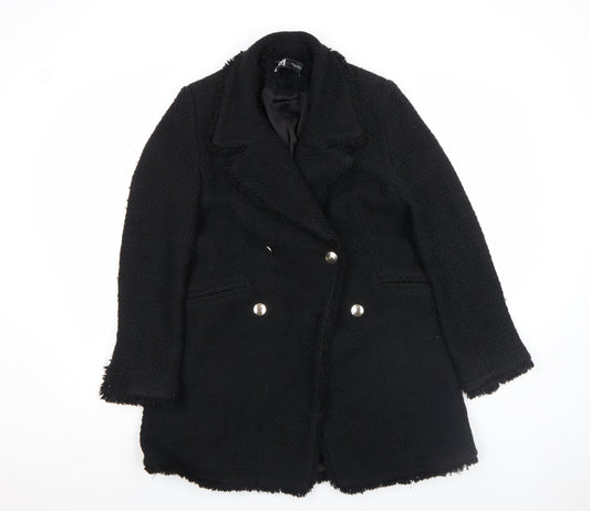 ZARA Womens Black Medium Wool Blend Double-Breasted Coat