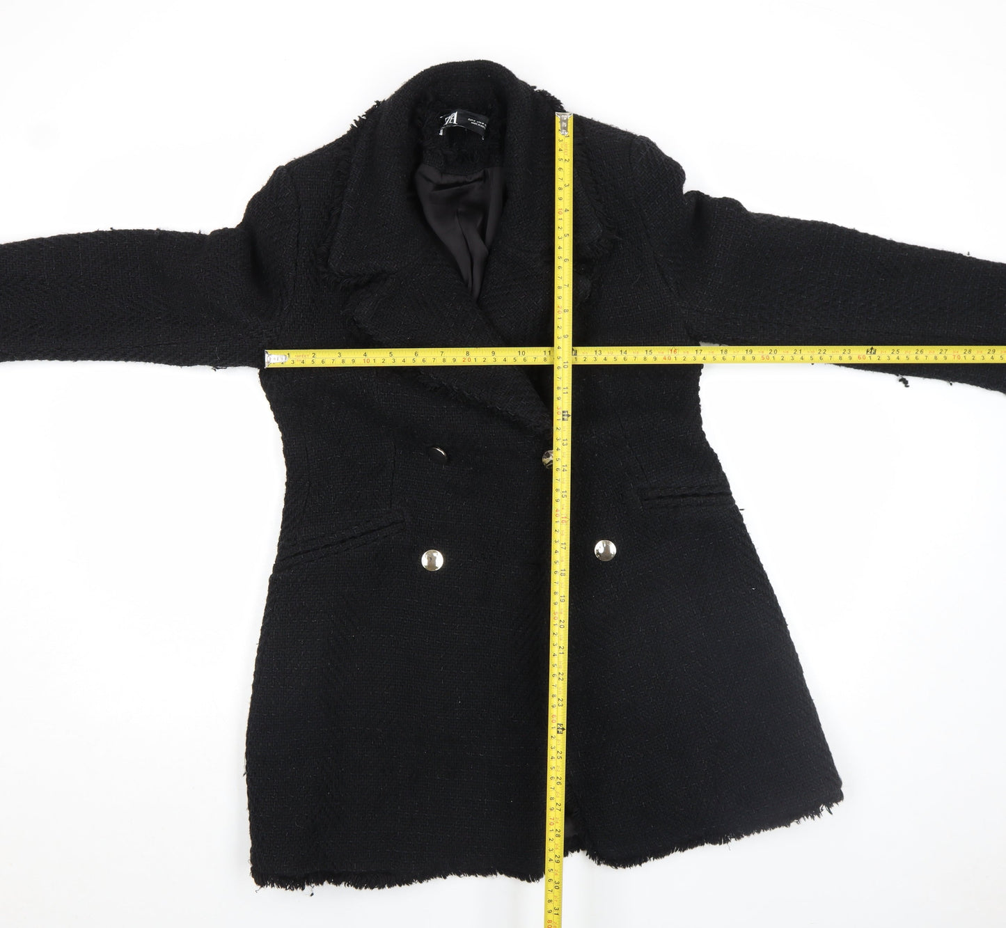 ZARA Womens Black Medium Wool Blend Double-Breasted Coat
