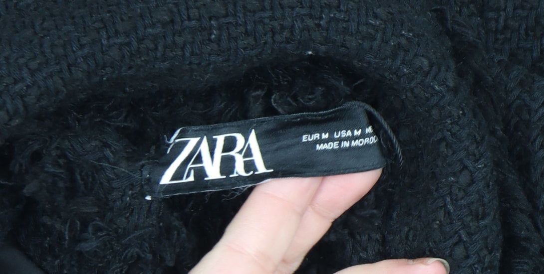 ZARA Womens Black Medium Wool Blend Double-Breasted Coat