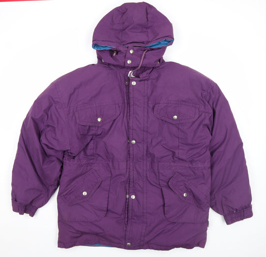 Swan Womens Purple Hooded Puffer Jacket L Down Feel Winter Coat