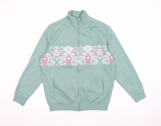 Amber Womens Green Size 10 Full Zip Sweatshirt with Floral Print