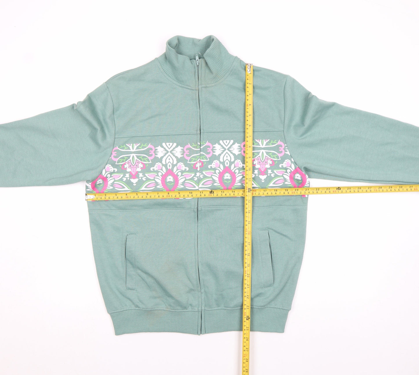 Amber Womens Green Size 10 Full Zip Sweatshirt with Floral Print