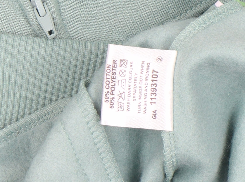 Amber Womens Green Size 10 Full Zip Sweatshirt with Floral Print